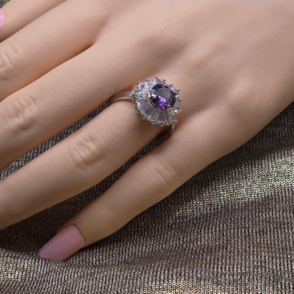 Fashion And Elegant Silver and Purple Gemstone Ring Size 9